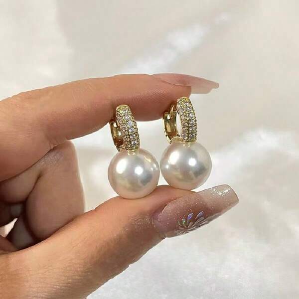 1 Paio Di Orecchini Ad Anello Eleganti E Alla Moda Con Perle, Design Di Lusso, Versatili, Affascinanti Orecchini Personalizzati Per Donne