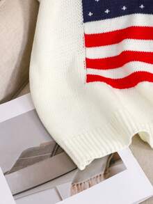 7月4日加大码美国国旗印花针织毛衣 - 白色 - 查看 4