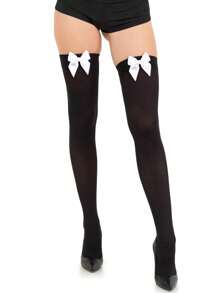 1 par de medias altas de seda con lazo delgado y sexy - Medias sobre la rodilla decoradas con lazo, calcetines versátiles de moda para mujer, ideales para decoración de fiestas de Navidad, actuaciones en el escenario, cosplay, eventos y fiestas, Y2K