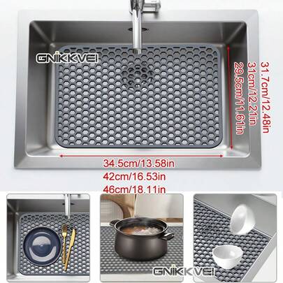 Felpudo de silicona para el fregadero, alfombrilla de drenaje, almohadilla protectora para la parte inferior del fregadero de la cocina, accesorios para el fregadero de la cocina, alfombrilla de drenaje resistente al calor, alfombrilla para el fregadero, alfombrilla de cocina antideslizante, higiénica y natural, esencial para la cocina del hogar, parte de tu acogedor estilo de otoño/invierno y decoración navideña.