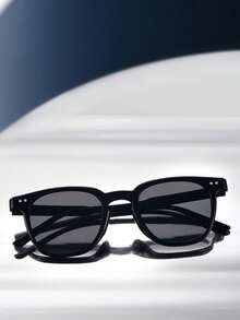 一副方形铆钉装饰男女通用眼镜，适合家庭出游、旅行、度假、运动、驾驶、海滩、音乐节、休闲装扮、夏季配饰、假期、优雅造型、街头时尚、运动、派对、户外活动、街头风格、钓鱼、返校季时尚学院风 - 黑色 - 查看 3