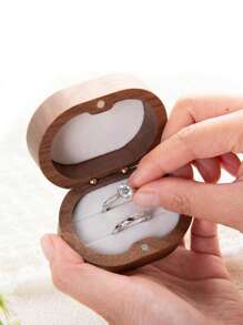 1PC Personalized Walnut Double Ring Box – Custom Engraved Oval Or Square Wooden Ring Holder For Engagement, Wedding Proposal, Anniversary, Or Valentine's Day Gift