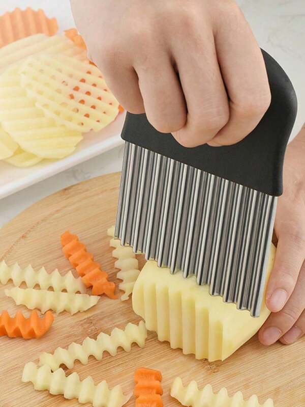 Fatiador de batata ondulado de aço inoxidável 1 peça - Design de borda serrilhada, corte perfeito, ideal para restaurantes e supermercados, cortador ondulado multifuncional para batatas, cebolas, vegetais, batatas fritas waffle, saladas - Utensílio de cozinha