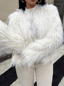 DEEKA Autumn/Winter New Fashionable Minimalist Faux Fur Long Sleeve Jacket Coat For Women - White - View 2
