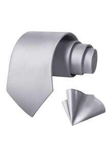 1 Set Men's Ribbed Tie & Pocket Square Set, Wedding Party Groom Tie Set - Royal Blue - View 10