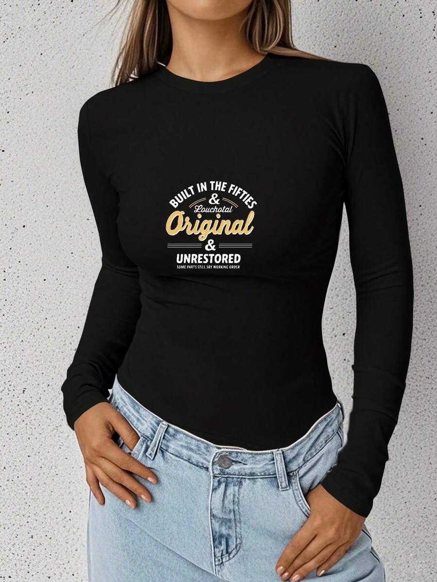 Retro Fifties Original Unrestored Typography Women's Fashion Long Sleeve Shirt - màu đen - Xem 1