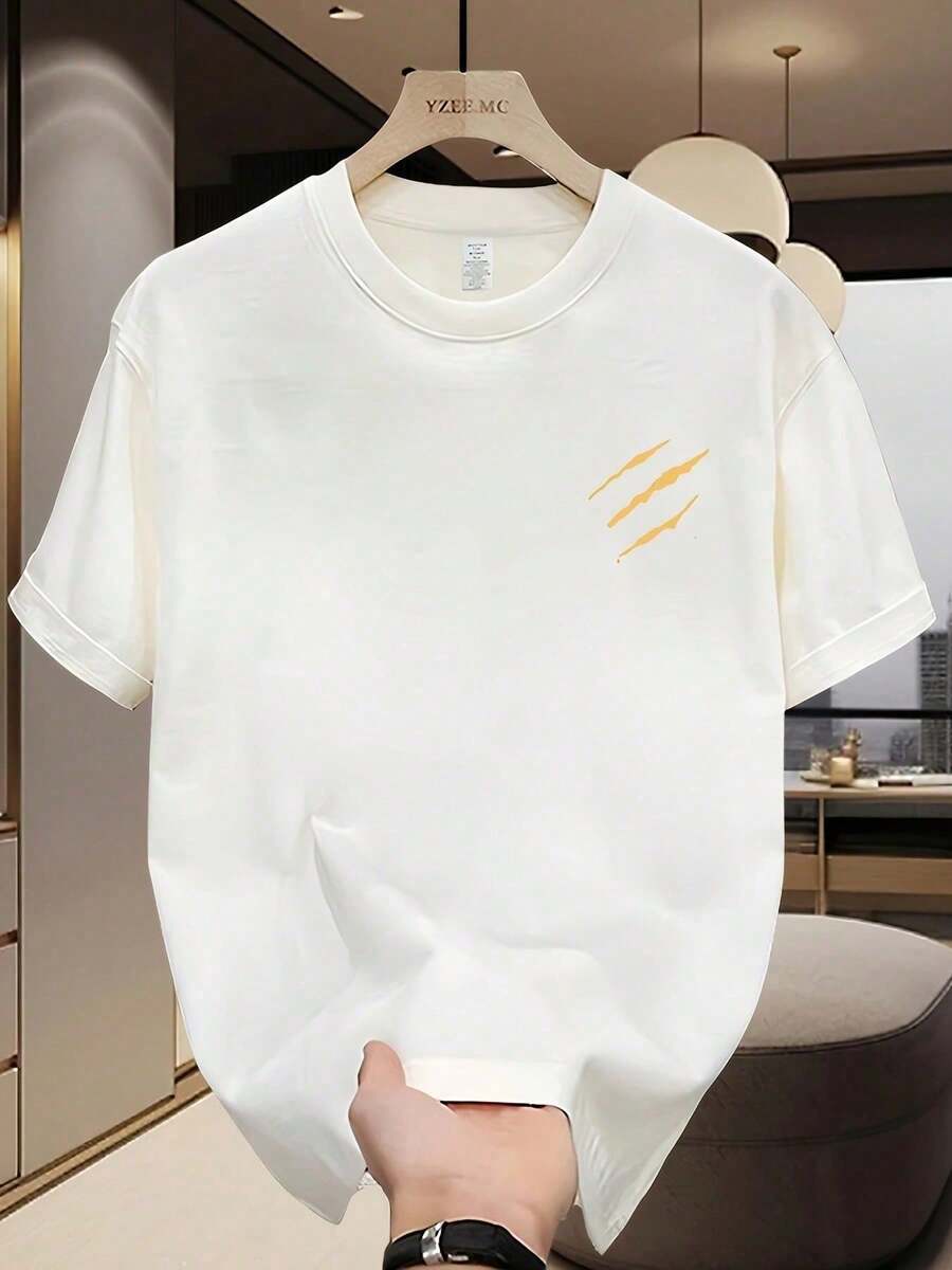Heavy Cotton Brand Print Short Sleeve T-Shirt For Men, New For Summer, Casual, Large Size, Loose, Versatile Top - Blanco - Ver 1