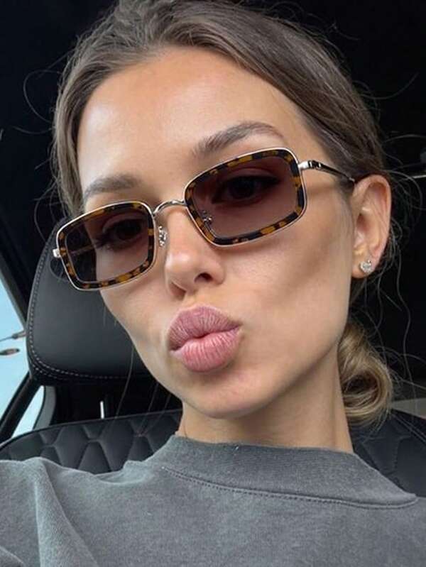 1pc Square Small Frame Metal Stylish Fashion Glasses, Suitable For Outdoor, Party, Street Style Preppy Style For Back To School Rectangle Shape