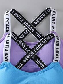 6件装字母肩带运动文胸，适合女士，瑜伽、跑步、健身 - 彩色 - 查看 5