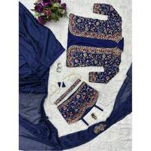 Navy Blue Indo Western Ready To Wear Saree Blouse & Koti - Navy Blue - View 4