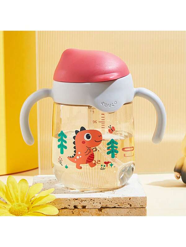 ROVCO 1pc Rexona Cartoon Straw Cup, PPSU Material, Safe Anti-Drop Baby Learner Cup For 9 Months+, With Handle, 2 Colors Available: Green/Red, 250ml/8.45oz RK-B1068