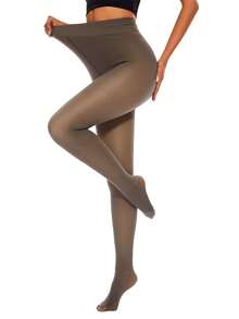 Women's Leggings - Fake Semi-Transparent Leggings, High-Waisted Pantyhose, Transparent Thick And Warm Leggings (Size: L) - 咖色 - 查看 5