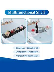 浴缸托盘可扩展伸缩浴室收纳架多功能浴缸架家用沥水架酒架适用于蜡烛毛巾书籍酒手机淋浴、浴室配件、房间装饰