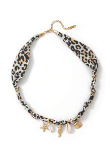 1pc Beach Vacation Leisure Style Colorful Ribbon Marine Life Tropical Flowers Palm Tree Shell Star Pendant Women's Necklace, Electroplated 18K Gold Waterproof And Sweat Proof, Suitable For Daily Wear And Use, Women's Jewelry, Women's Accessories, Suitable For Giving To Wives, Mothers, Girlfriends
