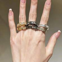 1pc Multilayer Hollow Zirconia Punk Rock Ring With Metal Buckle - Multicolor - View 1