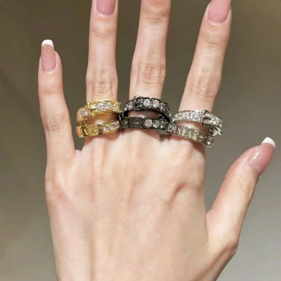 1pc Multilayer Hollow Zirconia Punk Rock Ring With Metal Buckle - Multicolor - View 1