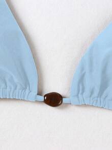 Polovedo 官方新款春夏优雅性感浅蓝色纯色系带女士比基尼泳装，适合海滩度假派对约会。 - 藍色 - 查看 4