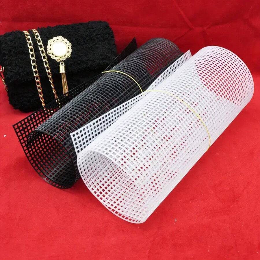 1套 33x50厘米塑料网布,适用于钩编和缝纫工艺DIY手工缝纫配件礼品,免费裁剪设计,塑料网布袋钩编衬里网布 - 黑色小孔格網33*50cm - 查看 1