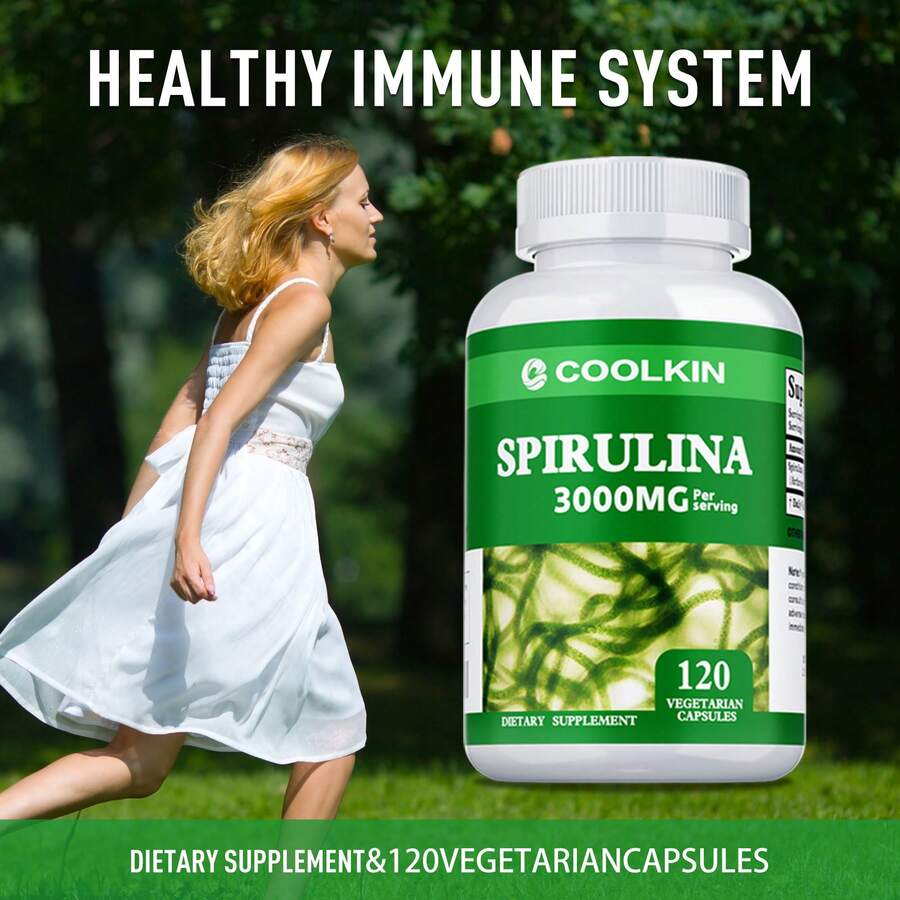 BUPORAI Spirulina Capsules 3000mg - Improves Digestion, Relieves Fatigue, Enhances Cellular Energy, For Cardiovascular Health, Immune - 120pcs - 一瓶 - 試用階段 - 查看 1
