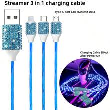 1pc 2-Port/4-Port/6-Port/8-Port Car Charger, Diamond Bling Bling 3-In-1 Charging Cable, Fast Charging, Type C, USB, Car Adapter, USB A To Type C, Type C To Type C Compatible With Phones, Dashcam, GPS, Men/Women Holiday/Birthday Gift