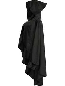 Fairy Hooded Cloak Renaissance Costume, Medieval Wizard Witch Cape, Enchanted Forest Cosplay Cape - màu đen - Xem 3