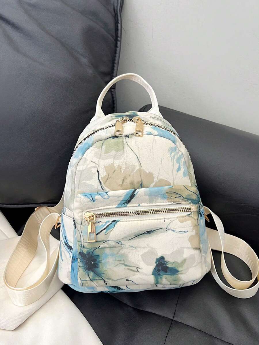 Summer New Contrast Color Decor Nylon Women Backpack Student Schoolbag (Random Floral Pattern)