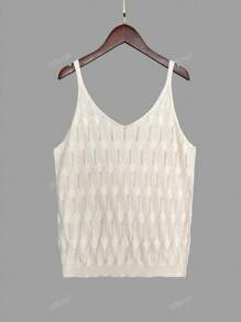 Women Simple Solid Color Sheer Mesh Texture Knitted Tank Top, For Daily Wear, Summer