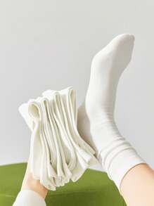 1/3/5/10/15/20 Pairs Women's Solid Color Wide Mouth Comfortable Simple Maternity Socks, Moisture-Wicking Mid-Calf Socks