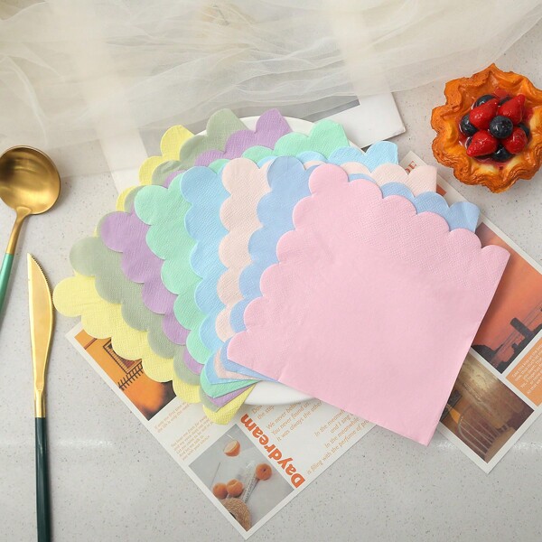 20pcs/40pcs/120pcs, Colourful Wavy Edge Napkins, 6.5 X 6.5 Inches, Party Disposable Paper Napkins, Multi-Colour Napkins With Wavy Edge Design, Suitable For Dinner, Wedding, Birthday Party Supplies.