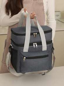 1pc Black, Gray, Burgundy, Navy Blue Thickened New Double-Layer Lunch Box Bag, Insulation Bag, Outdoor Picnic Preservation, Crossbody Ice Bag, Multifunctional Waterproof Lunch Bag