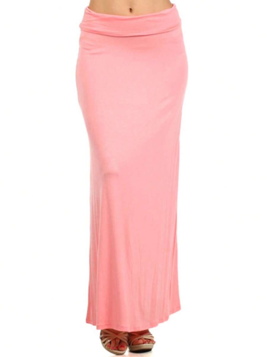 Chic Comfortable High Waisted Maxi Skirt Flowing A Line Design For Everyday Elegance - Pink - View 1