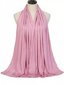 Lenço de cabeça feminino preto em malha elástica, leve e respirável, de cor sólida, longo, ideal para primavera/verão. - cor sólida - Ver 20