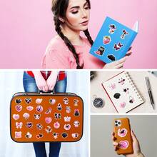 50 张粉色和黑色贴纸，可爱 3D 爱心美学贴纸，适用于水瓶、汽车、吉他、行李箱、手机壳、日记本、保险杠、滑板、笔记本电脑、节日装饰、生日礼物、青少年成人乙烯基防水贴纸、学校用品、返校