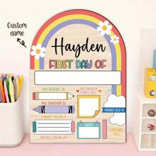 1pc, Customizable Back To School Decoration Board With Name, First Day Of School Date, Student Return Sign, First Day Clock, Apple, Colored Pencils, Flags, Scissors Design Wooden Back To School Gift, Back To School Season