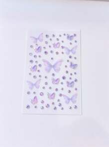 1pc Purple Love Butterflies Rhinestones Glittery Stereo Gem Stickers,1Sheets Y2K Style Music Festival DIY Eyes Face Jewels Stickers,Suitable For Dance Performances Parties And Stage Cosplay Wedding Fake Tattoos