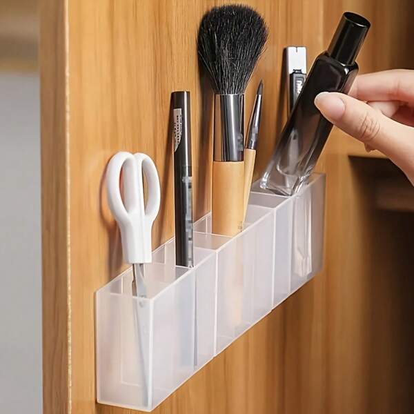 1 Stück transparente 3-Fach Wandhalterung - Selbstklebend ohne bohren, Make-up Pinsel, Lippenstift, Stift Organizer Box - langanhaltend Kunststoff Badezimmer & Büro Halter mit klaren Unterteilungen, platzsparend