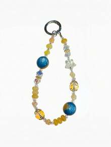 1 件全新时尚银河猫眼珠和星形水晶挂链，防丢失钥匙扣装饰，精致高端手机壳吊饰，男女通用手链