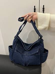 2025 Fashion Diagonal Crossbody Bag, Niche Design Shoulder Bag, High-End Commuter Tote Bag, Large Capacity Water-Washed Tote, Multi-Pocket Patchwork Women's Handbag, Shopping And Work Bag