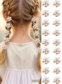 10 件简约清新女孩水钻花朵发夹，非常适合海滩度假 - 白色 - 查看 1