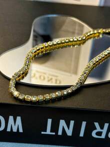 1pc Fashionable Luxury Sparkling Rhinestone Tennis Necklace, Unisex, Christmas & New Year Gift