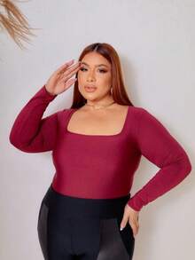 Women's Long Sleeve Square Neckline Suplex Bodysuit Without Pads Autumn Winter Immediate Shipping - 葡萄酒 - 大尺碼 GG - 查看 2