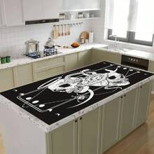 1 pieza Felpudo absorbente con estampado de esqueleto de Halloween para encimeras de cocina, tazones, platos, con alta absorbencia que oculta las manchas, con respaldo de goma, estera multifuncional para cafeteras, escurreplatos, utensilios de cocina