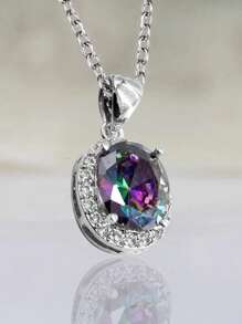 1 Pc Romantic Cubic Zirconia Necklace Pendant For Women For Valentine's Day Gift Engagement Anniversary Party Jewelry