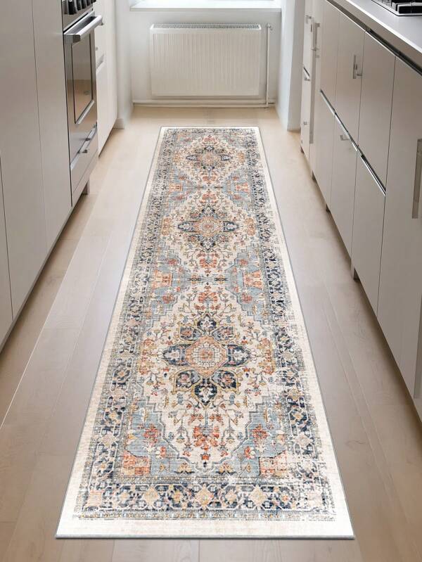 1pc Bohemian Style Brown Area Rug, Washable Non-Slip, 850g/M² For Living Room Bedroom Kitchen Office Entryway