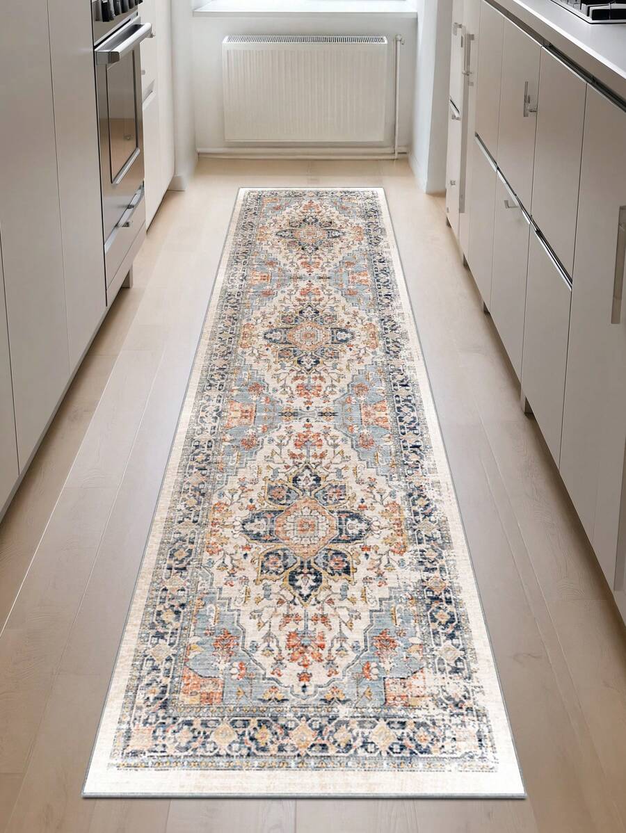 1pc Bohemian Style Brown Area Rug, Washable Non-Slip, 850g/M² For Living Room Bedroom Kitchen Office Entryway