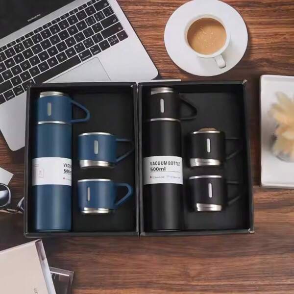 Juego de regalo de termo de acero inoxidable de 500ML estilo empresarial de oficina, botella de agua caliente con aislamiento térmico para exteriores, taza para pareja