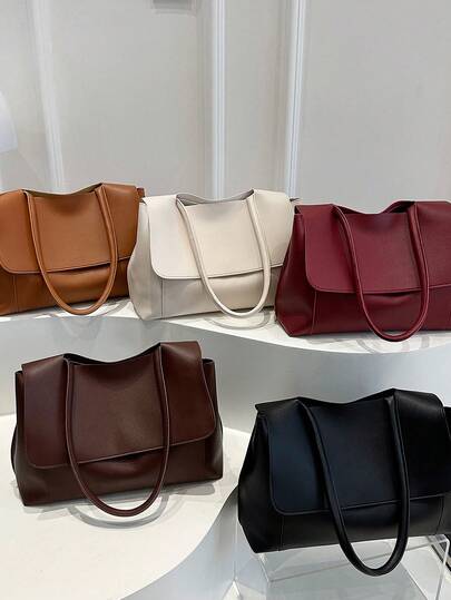 时尚纯色百搭休闲单肩包，通勤实用托特包，手机零钱包，轻便手提包，休闲百搭带收纳袋，适合通勤学生返校购物使用