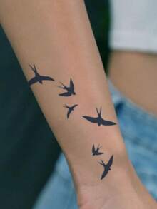 1片假紋身臨時紋身半永久紋身Y2K燕子防水防汗持時1-2週逼真草本汁液防摩擦不反光黑色男士紋身貼紙適用於手臂、胸部、腿部、腹部、腰部、鰭 - 黑色 - 查看 2