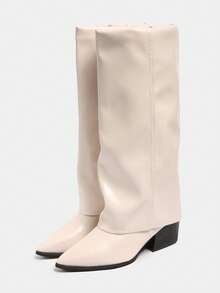 Khaki Wide Leg Pants Tube Boots For Women, New 2025 Summer Pointed Toe Straight Tube High Boots, Western Cowboy Boots,White Boots - White - View 8