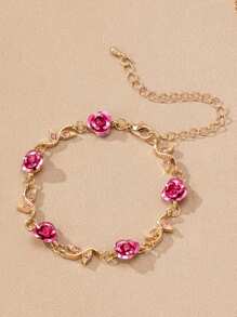 1 Stück Vintage-Armband mit goldener Rosenblumen-Dekoration für Frauen